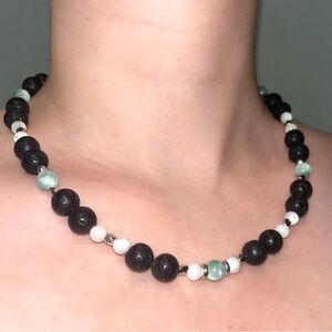 Tidus 🌊 Lava Rock, Angelite & Mother of Pearl Necklace (Unisex)